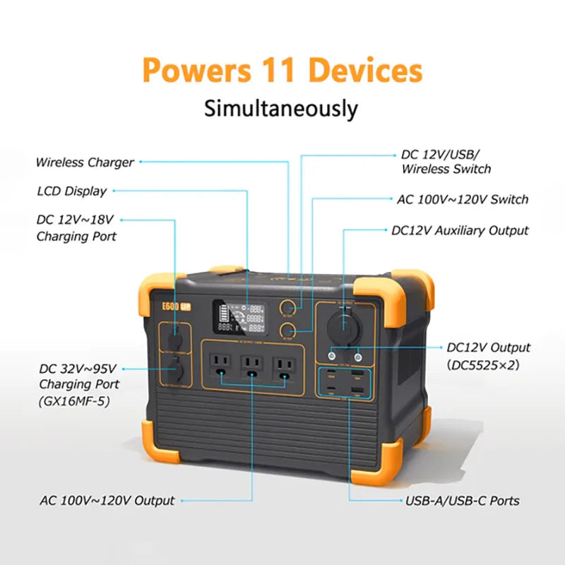 Wireless Charging Portable Power Station 1200W 614wh Mobile Outdoor Energy Storage Power Supply