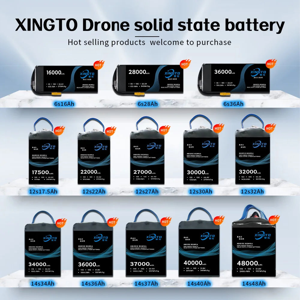Best Selling XINGTO 12S 31Ah 46.2V 260Wh/kg 10C High Voltage Solid Sate Lithium Ion Battery for Drone/UAV/Aircraft/Flight PRIME RJ SOLAR PH