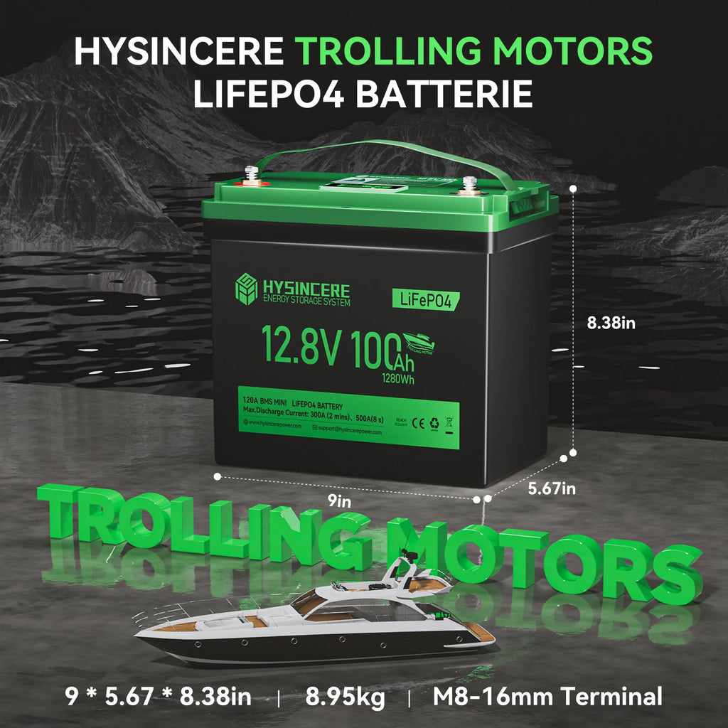 HYSINCERE 12.8V 100Ah Mini Lithium Phosphate Ion Battery with 6000 Cycles Suitable for Ships, Camping, RVs, Etc