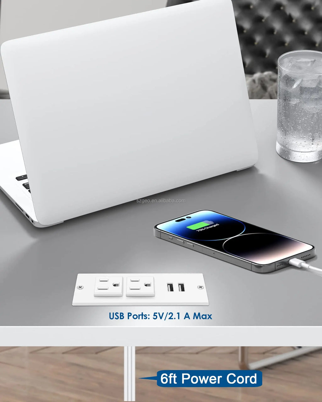 Small Recessed Power Strip Plug Extension Cord with USB Electrical Outlet Extender Power Adapter Charging Station Power Strip