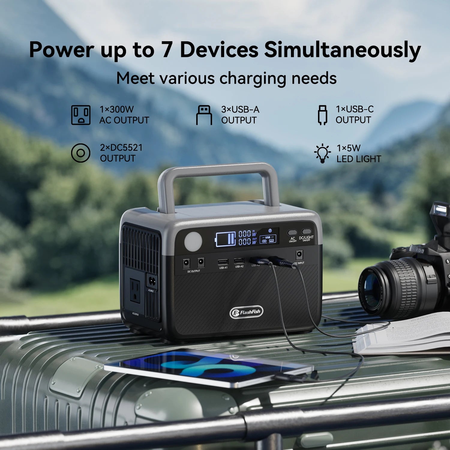 Flashfish LiFePO4 Power Supply Energy Storage Outdoor Power Bank Station Back up Portable Solar Panel Generator