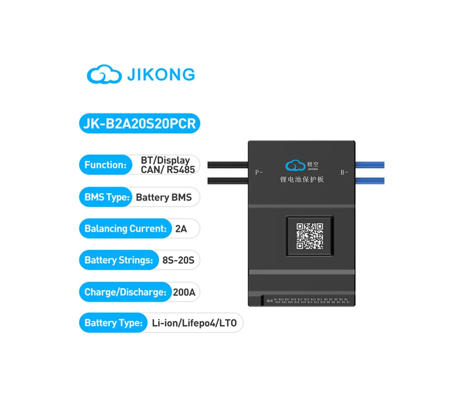JKBMS JK-B2A20S20PCR 100A JIKONG POWER PCBA BMS Lifepo4 Battery 4S/8S RS485/CAN/BT Jk Inverter Bms Jk V19 Bms