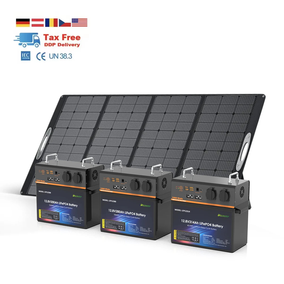 Solar Panel AC DC Charging Power Bank 220V 1000W Lithium LiFePO4 Battery Power Station Built 200AH 230AH 280AH 314AH 12V Battery PRIME RJ SOLAR PH