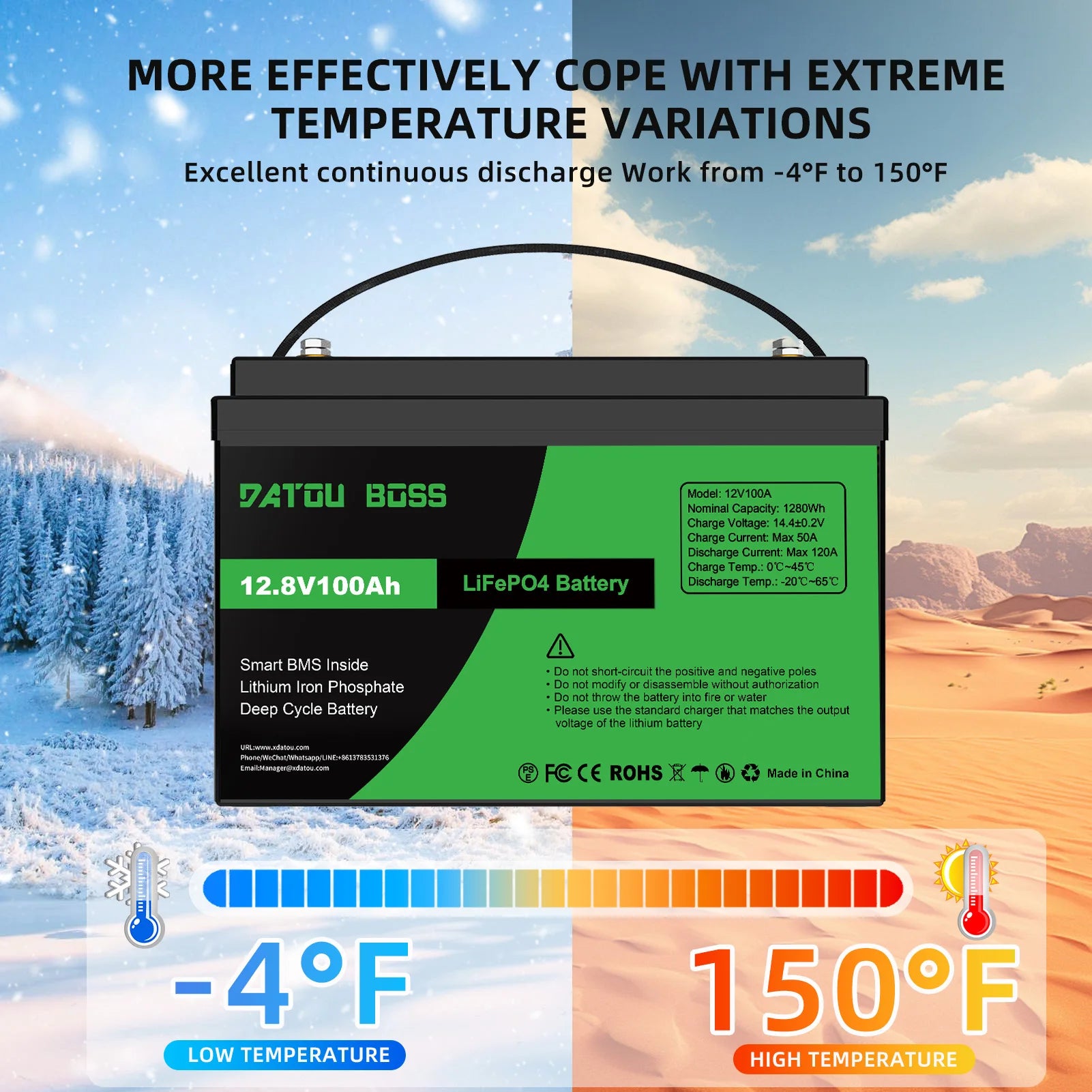 USA Local Stock Free Tax DATOUBOSS 12.8V 100Ah LiFePO4 Battery Smart BMS for Solar/RV/Golf Cart Lithium Battery Pack
