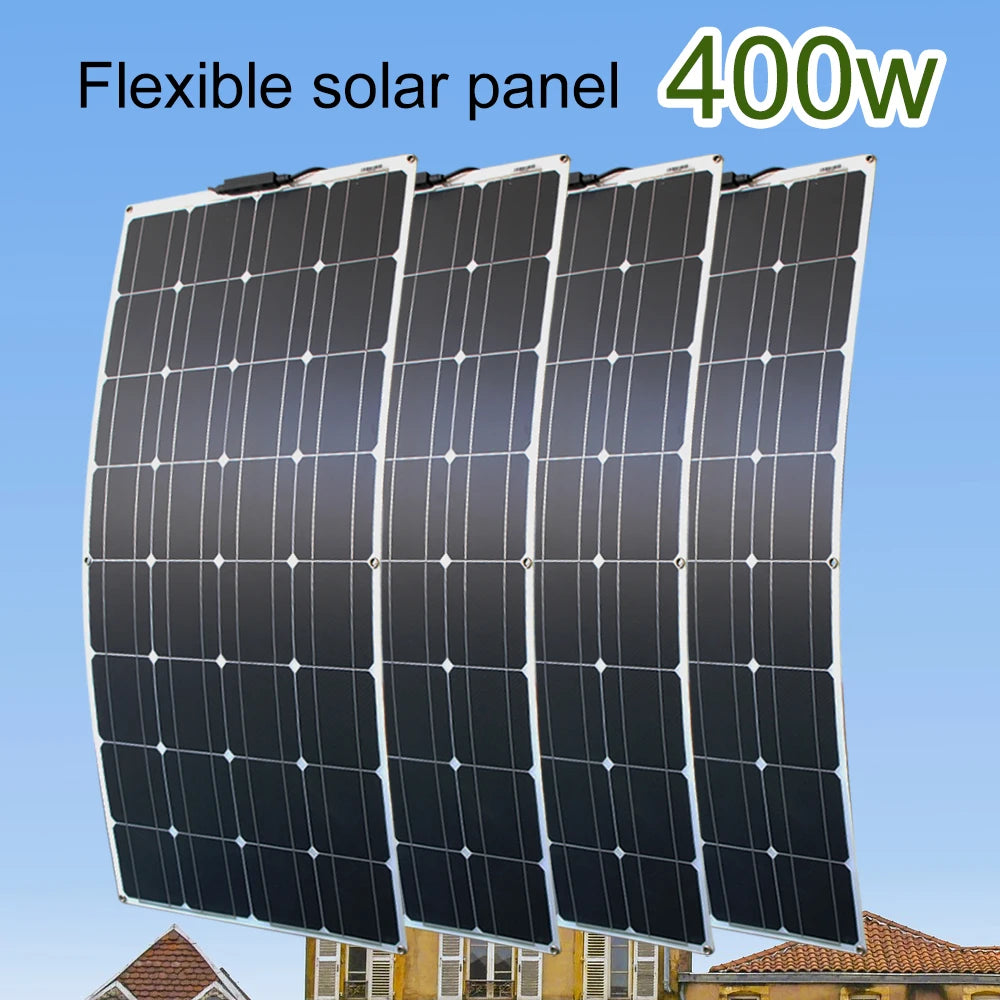 ASUNERGE RGN33-100A 400W Flexible Waterproof Monocrystalline Solar Panel Kit Camping Home Car Off-Grid 12V System CE RoHS 1-Year Warranty