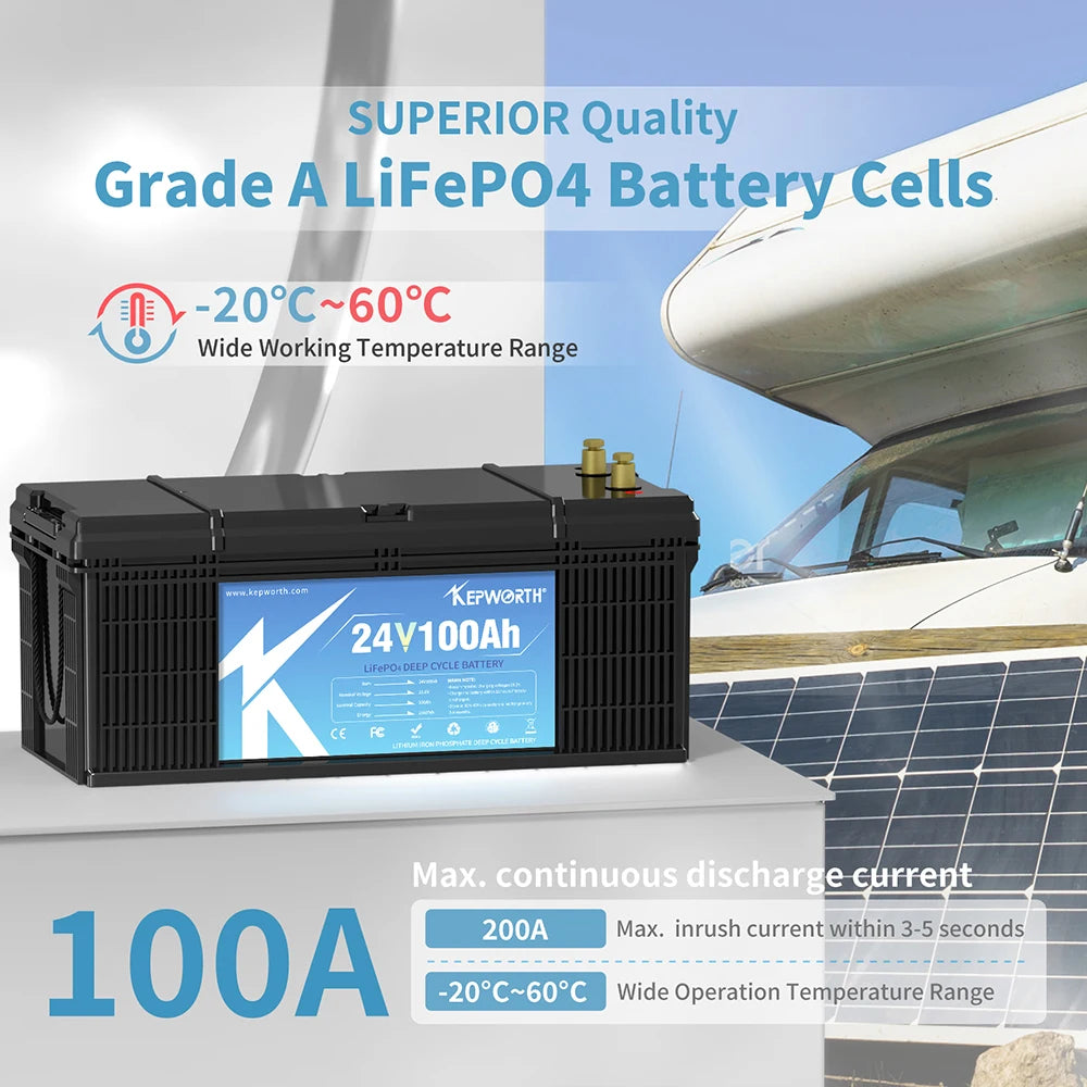Kepworth 24V 100Ah Rechargeable Lifepo4  Lithium Battery with BMS 25.6V 100Ah Solar Storage Battery+Charger PRIME RJ SOLAR PH
