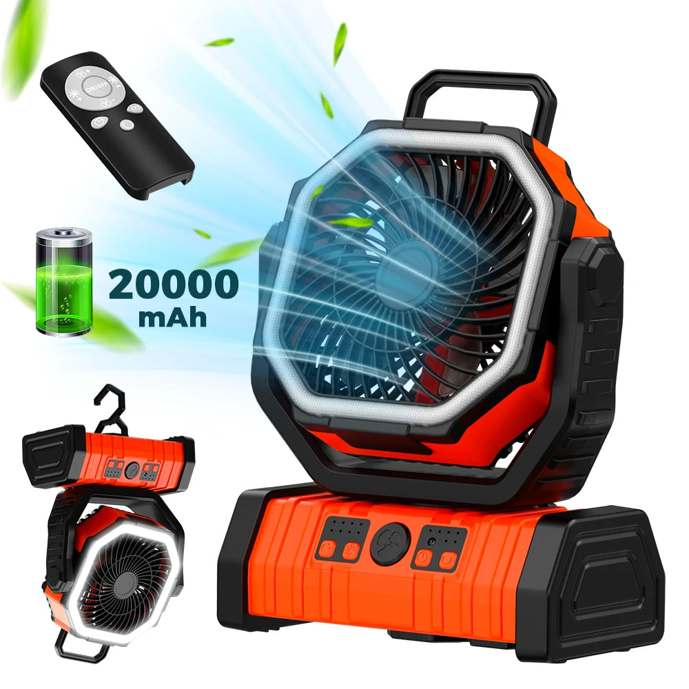 OEM F6 20000mAh Solar Portable Rechargeable Outdoor Camping Fan with Lights 1-Year Warranty
