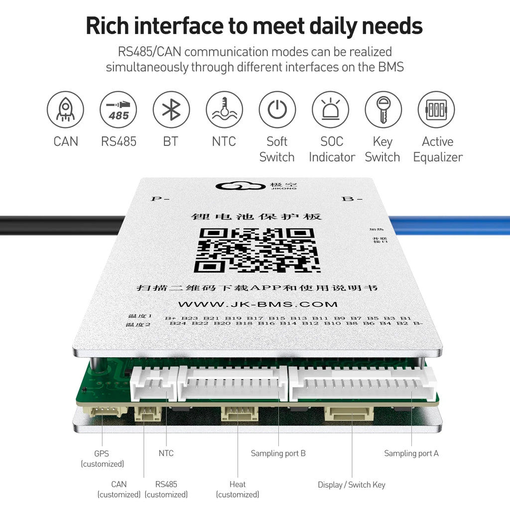 Jikong JK-BD4A17S4P 4-8S Active BMS with 2A Active Balance Current 200A Smart BMS for 12V Lifepo4 4S/16S Energy Storage