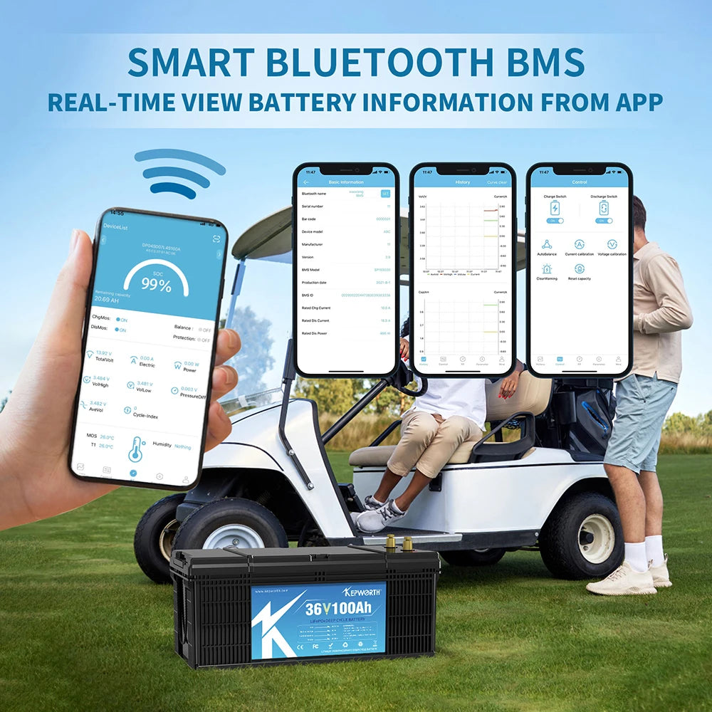 Tax Free EU Stock Kepworth Lithium Battery 36v 100Ah 48v 100Ah Blue Tooth Lifepo4 Battery With 100A Smart BMS 48v 100Ah Battery
