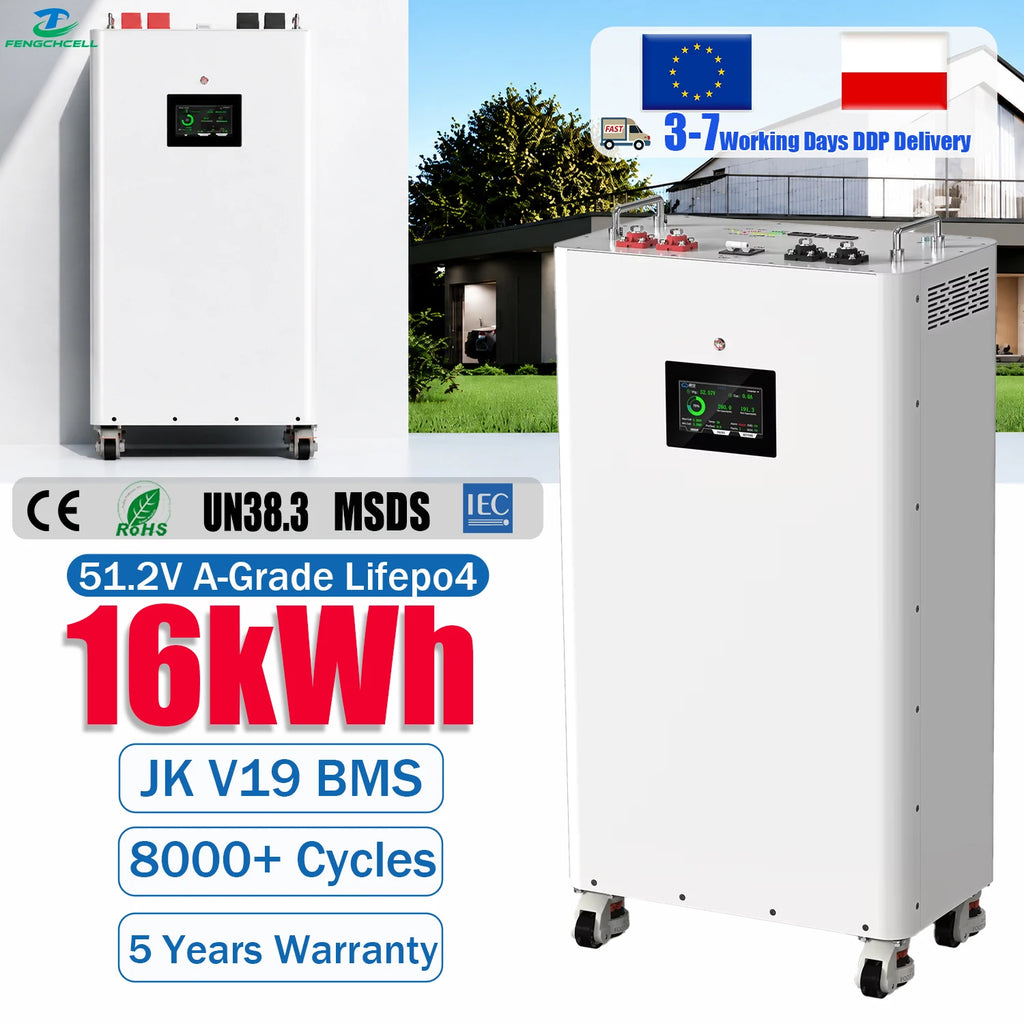 PL Stock Powerwall 16kwh Batteries 51.2v 314Ah Vertical Home 48v JK V19 BMS Lithium Solar Energy Storage Lifepo4 Battery PRIME RJ SOLAR PH