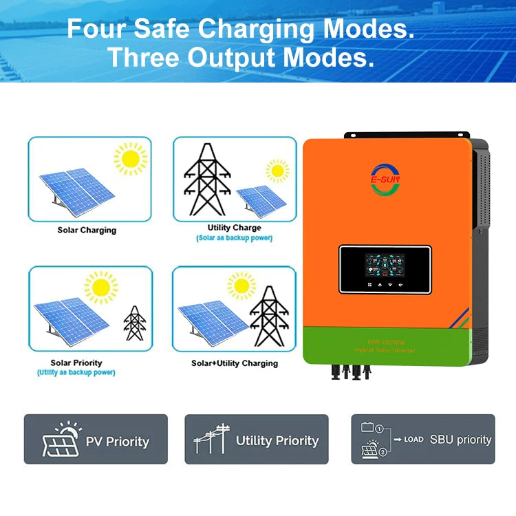 ESUN 3.6KW 6.2KW Hybrid Solar Inverter 40V 220V 10.2KW on off Grid Single Phase Solar Panel Inverter for Home