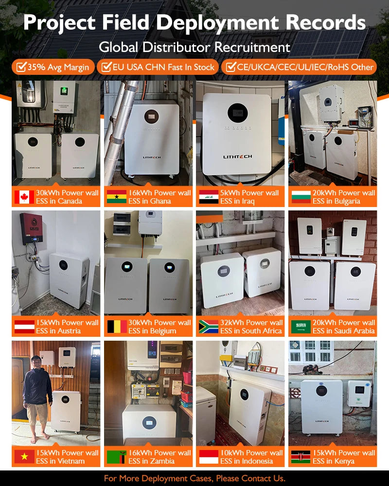 LITHTECH - Lifepo4 Battery 51.2v 5kwh 10kwh Lithium Ion Batteries Solar Power Storage Wall Mount System 48v 200ah Energy LFP