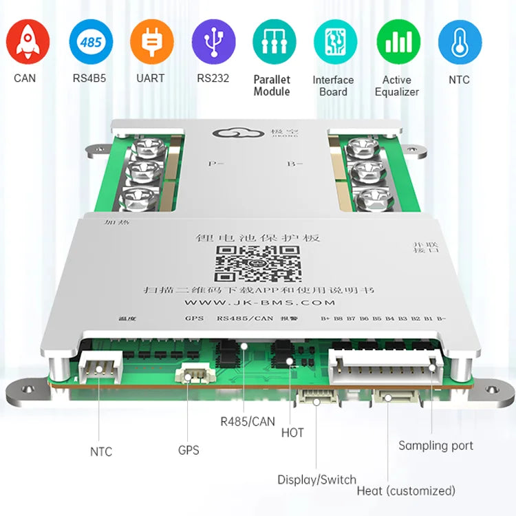 JkBms 200A B2A24S20P Active Balancing Bms 8S 24S Jikong Smart Bms 48V 60V 72V Lifepo4 Battery Bms for Lithium Ion Battery Pack