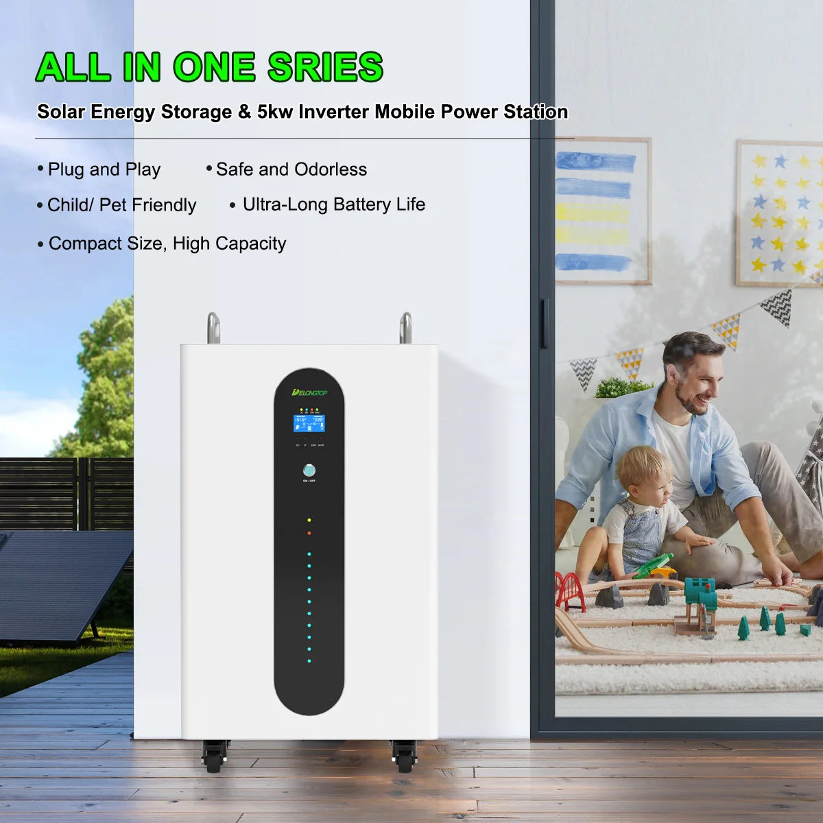 Delong New Power Station 15KWH Lithium Ion LiFePO4 Battery with 220V 5000W AC Outlet Play and Plug Solar Home Generator
