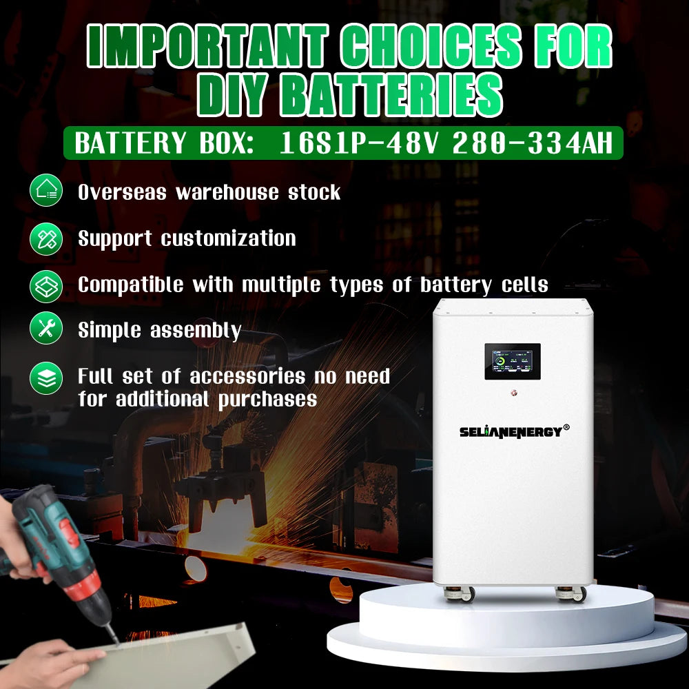 JKESS 48V 280ah~320ah Lifepo4 15kwh DIY Kits Vertical 16S 51.2V Battery Box with JK-PB2A16S20P BMS + 4.3 inch LCD Tax Free PRIME RJ SOLAR PH