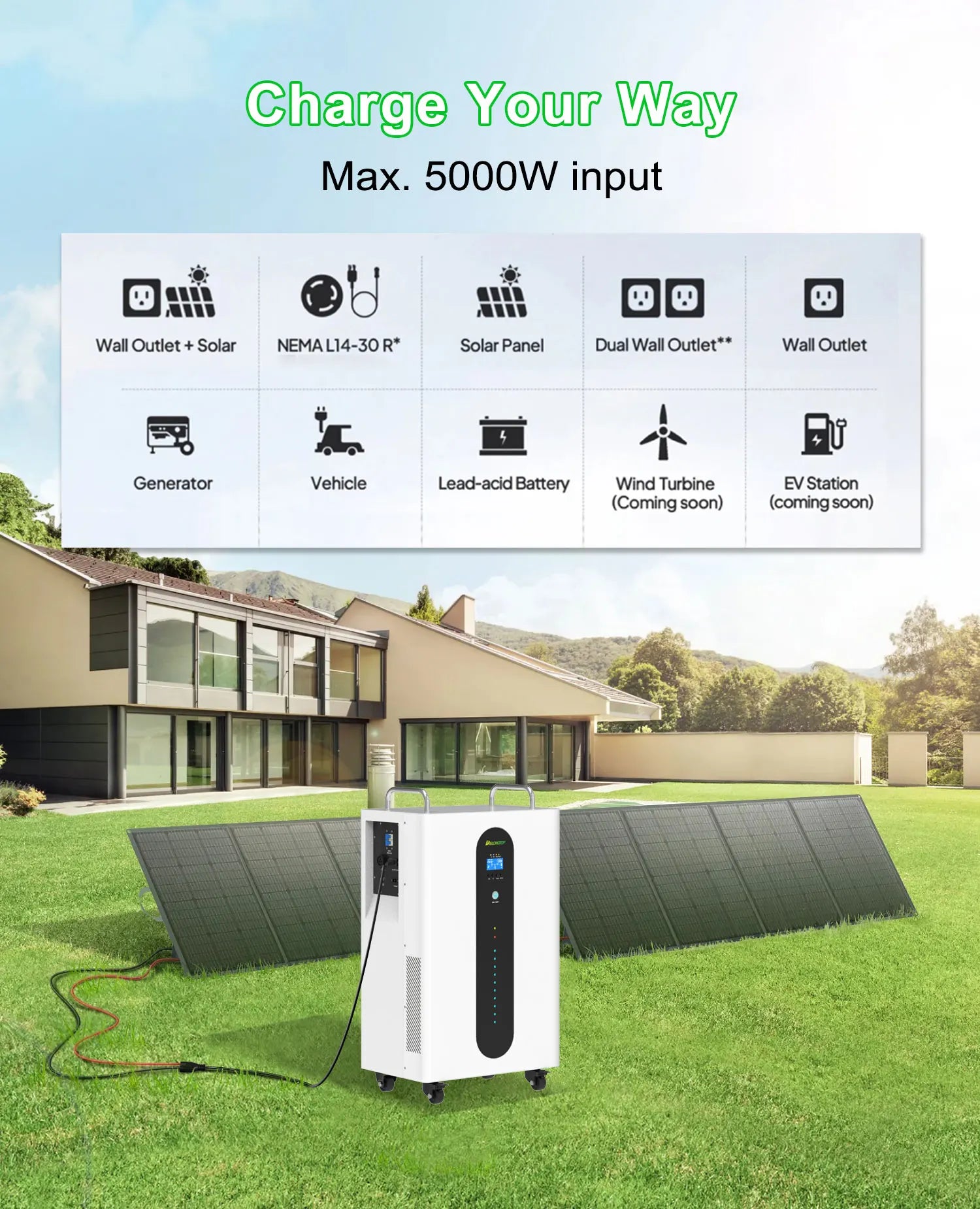 DELONGTOP AC Output 220V 5000W Portable Power Station Battery 51.2V 300AH 15KWH Lithium LiFePO4 Solar Generator Camping Outdoor ESS Bank