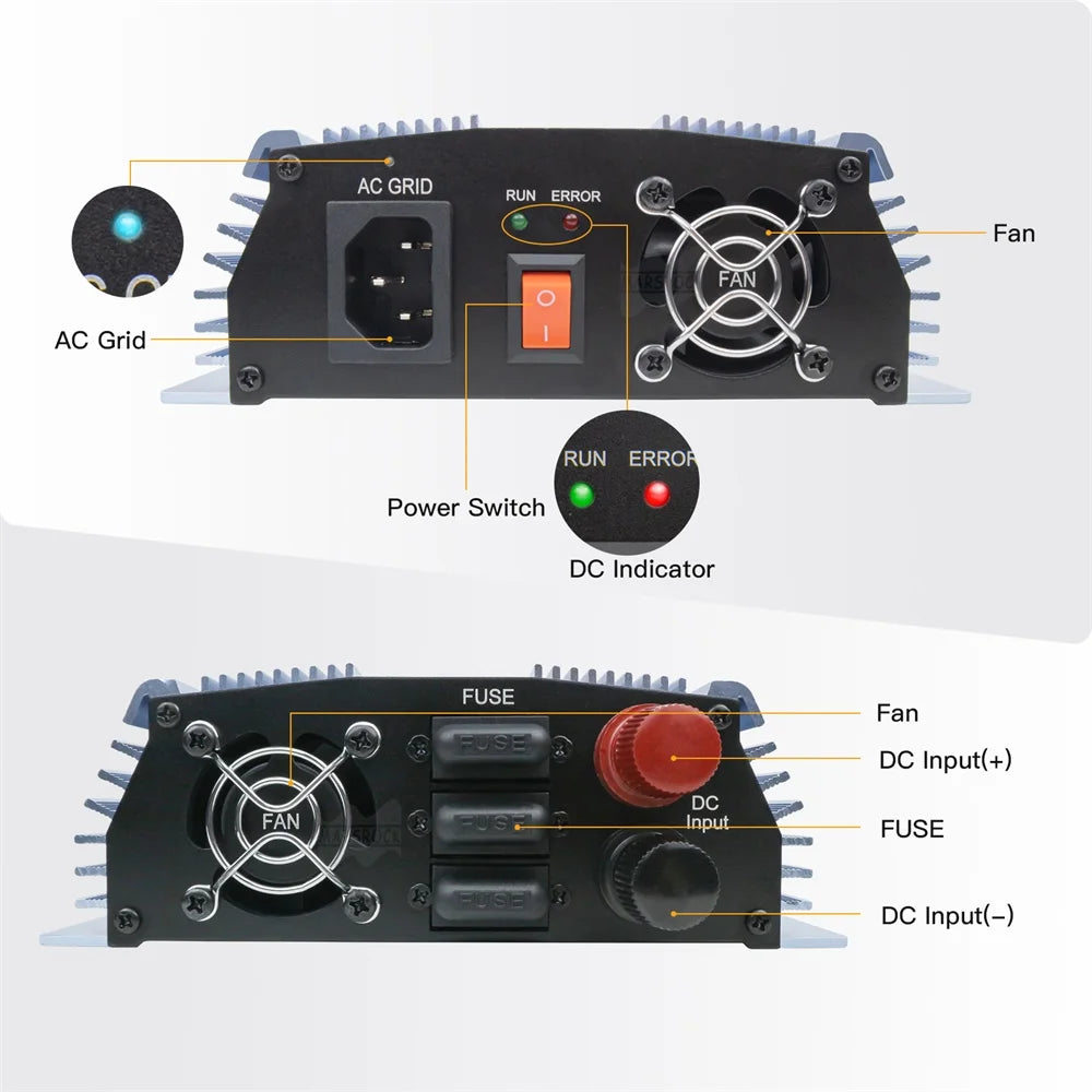 1400W On Grid Tie Inverter MPPT Solar Inverter 18V 36V DC Pure Sine Wave Converter AC 110V 220V  For 36 60 72 Cells PV PRIME RJ SOLAR PH