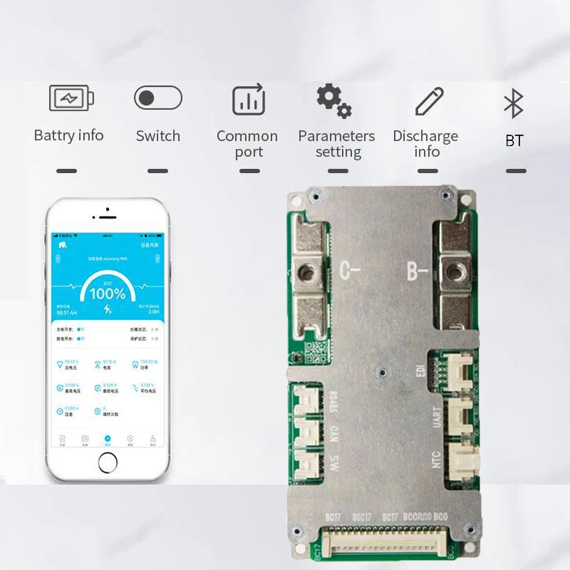 JBD Smart BMS 7s Li-ion 8s 17s 16s 13s LiFePO4 100A 60v 48v 36v 24v BMS for Lithium ion Battery Pack