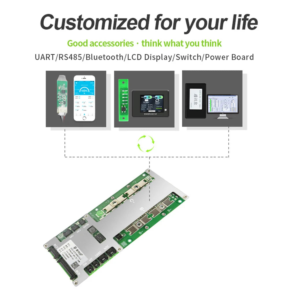 JBD 8S-21S Battery Management System 8S 24V 16S 48V 20S 60V LiFePO4 BMS Li-ion BMS 80A 100A 120A 150A 200A with UART RS485 CAN