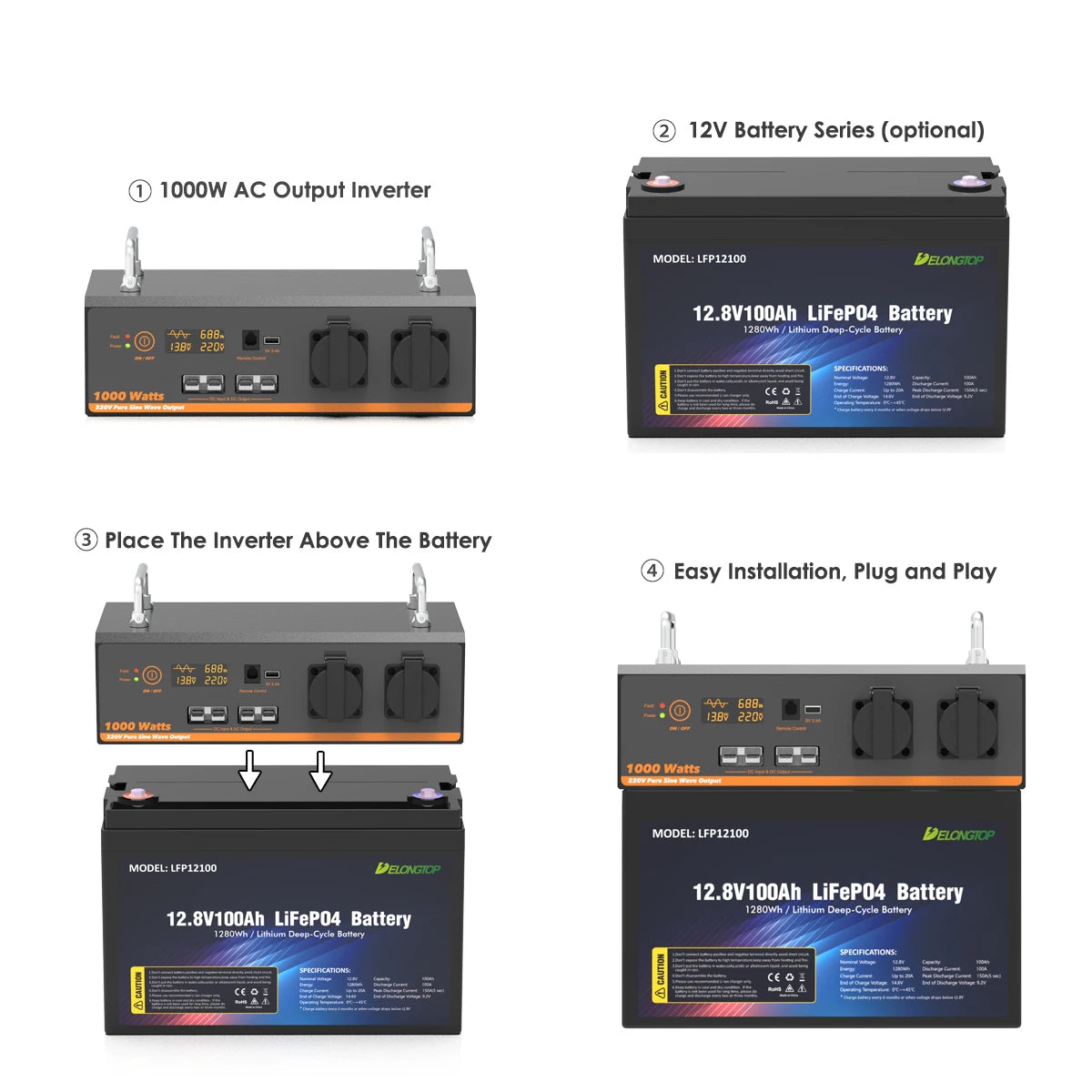 Solar Panel AC DC Charging Power Bank 220V 1000W Lithium LiFePO4 Battery Power Station Built 200AH 230AH 280AH 314AH 12V Battery PRIME RJ SOLAR PH