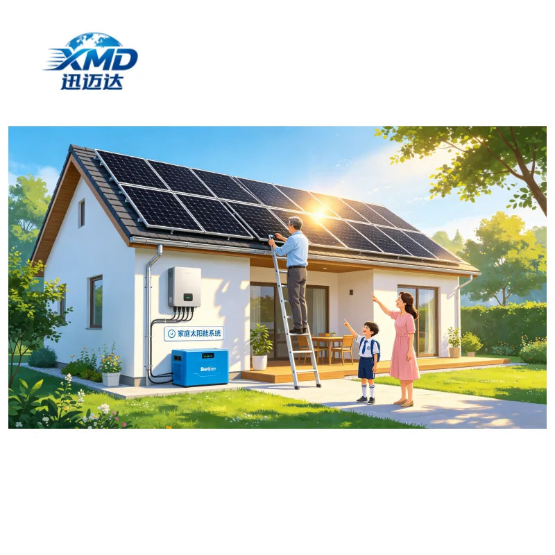 Complete Set 5KW-70KW MPPT Controller Pure Sine Wave Lithium Ion Monocrystalline Silicon Solar Energy Grid Hybrid Home System PRIME RJ SOLAR PH