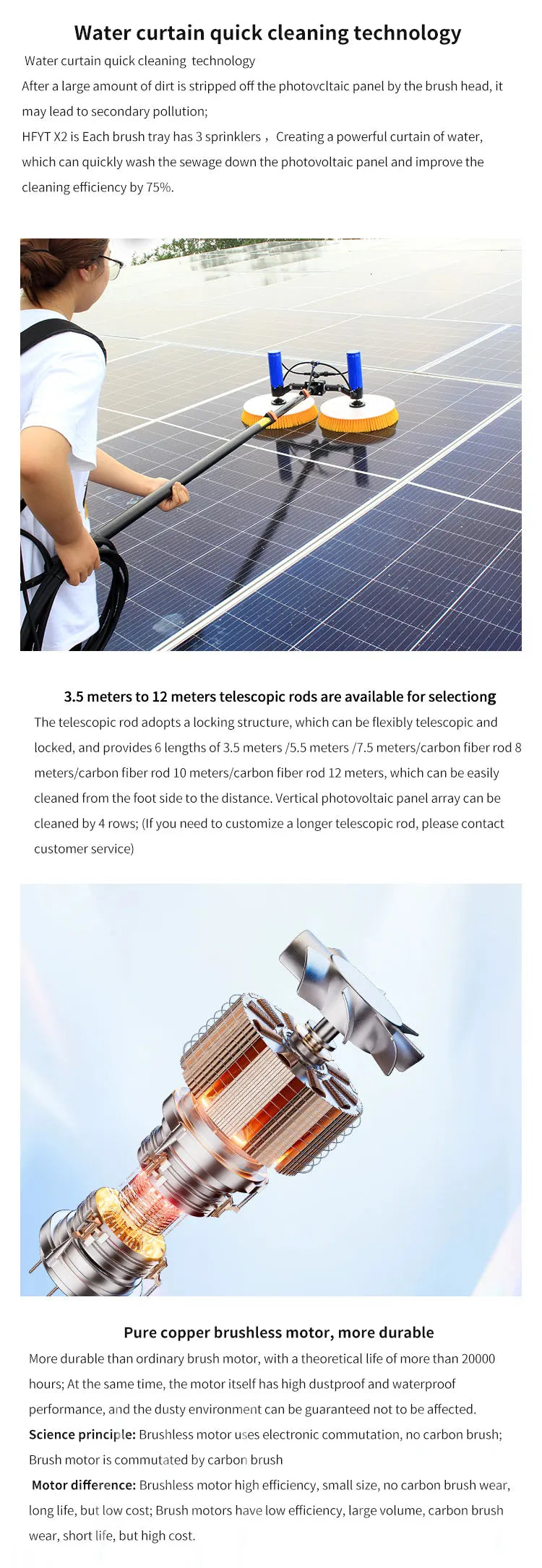 Solar Panel Cleaner Brushes and ,,Window Glass Cleaning Brush Kit ,s,photovoltaic Cleaning Machine Equipment Tool System