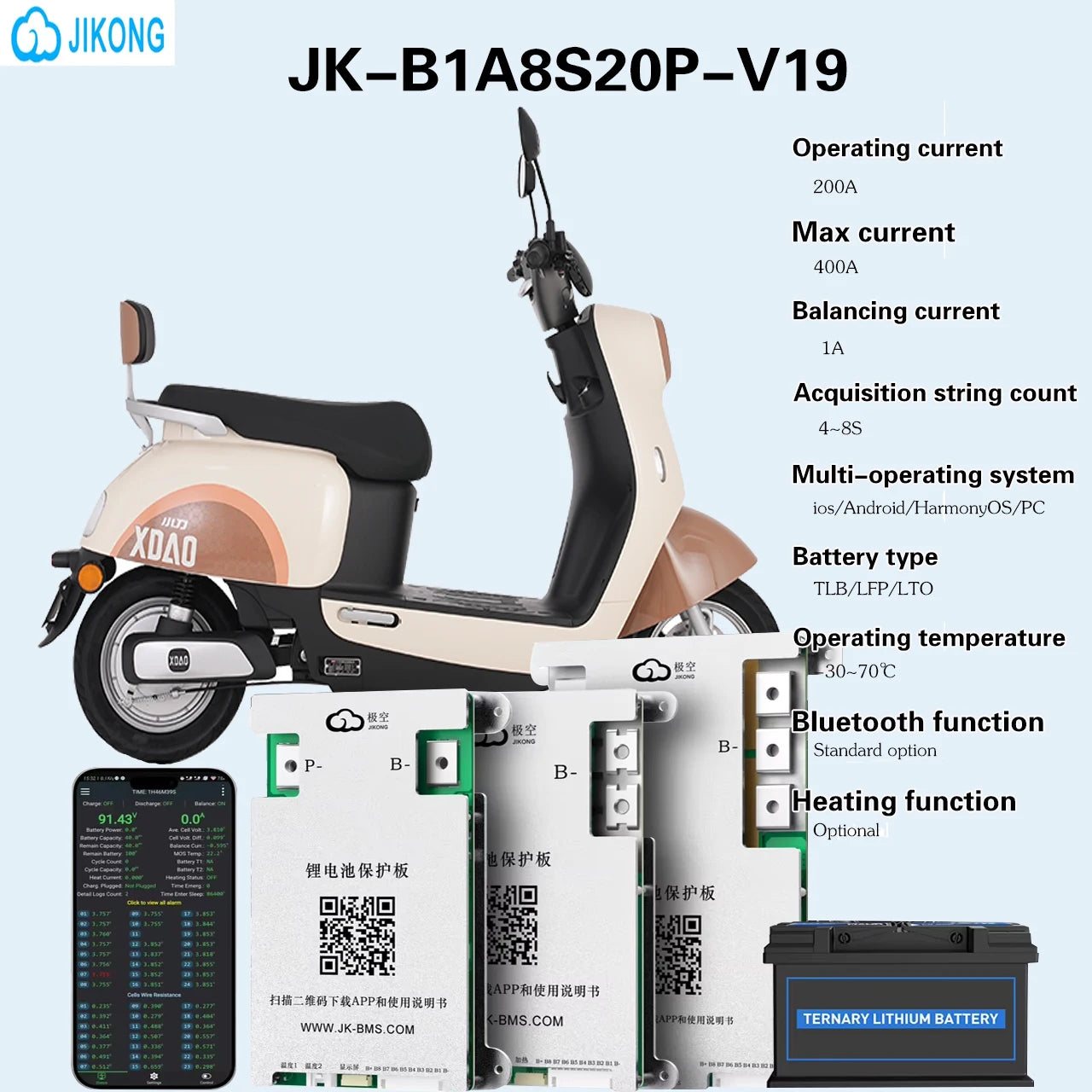B1A8S20P JIKONG Smart BMS PCBA 200A 3S-8S LiFePO4 Battery Management System 400A Max Current Energy Storage for RS485/CAN