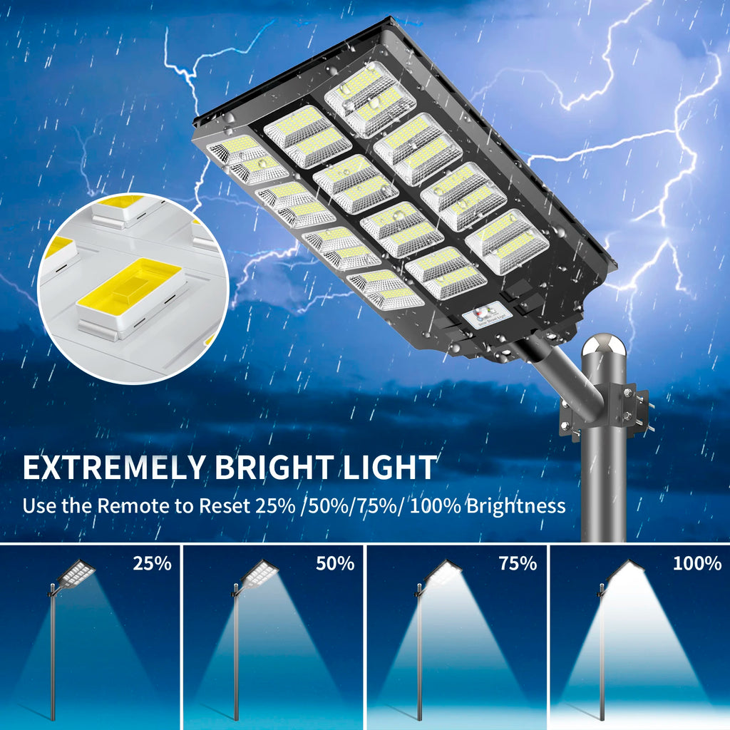 Solar Street Light Outdoor High Output LED Large Battery 20000mAh Capacity US Inventory for Parking Areas Public Private Use