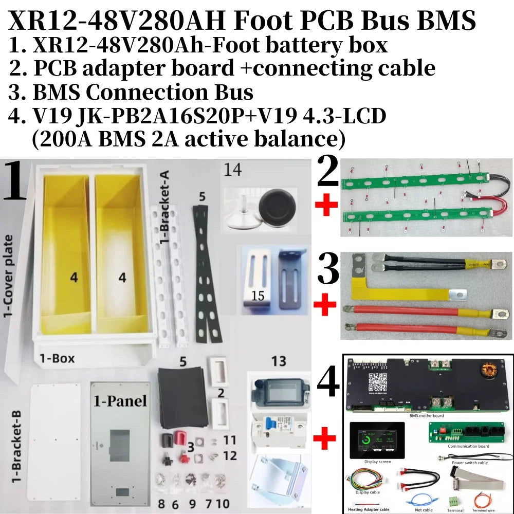 JK Inverter BMS V19 4.3 LCD XR12 48V 280AH 15KW Solar Home Energy Storage LiFePO4 Battery Case  DIY Kit for  280AH 314AH PRIME RJ SOLAR PH
