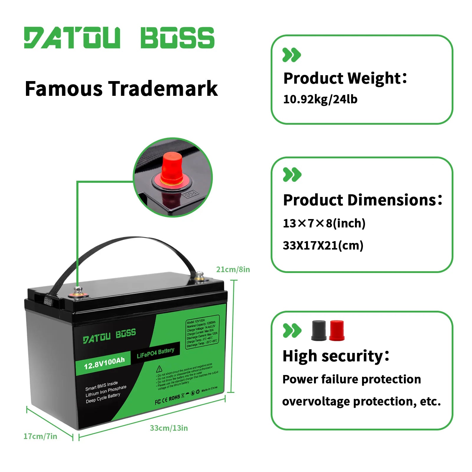 USA Stock 12V 100Ah LiFePO4 Battery Grade a Cells 6000+ Deep Cycles 10-Years Lifespan for RV, Marine, Solar Home Energy Storage