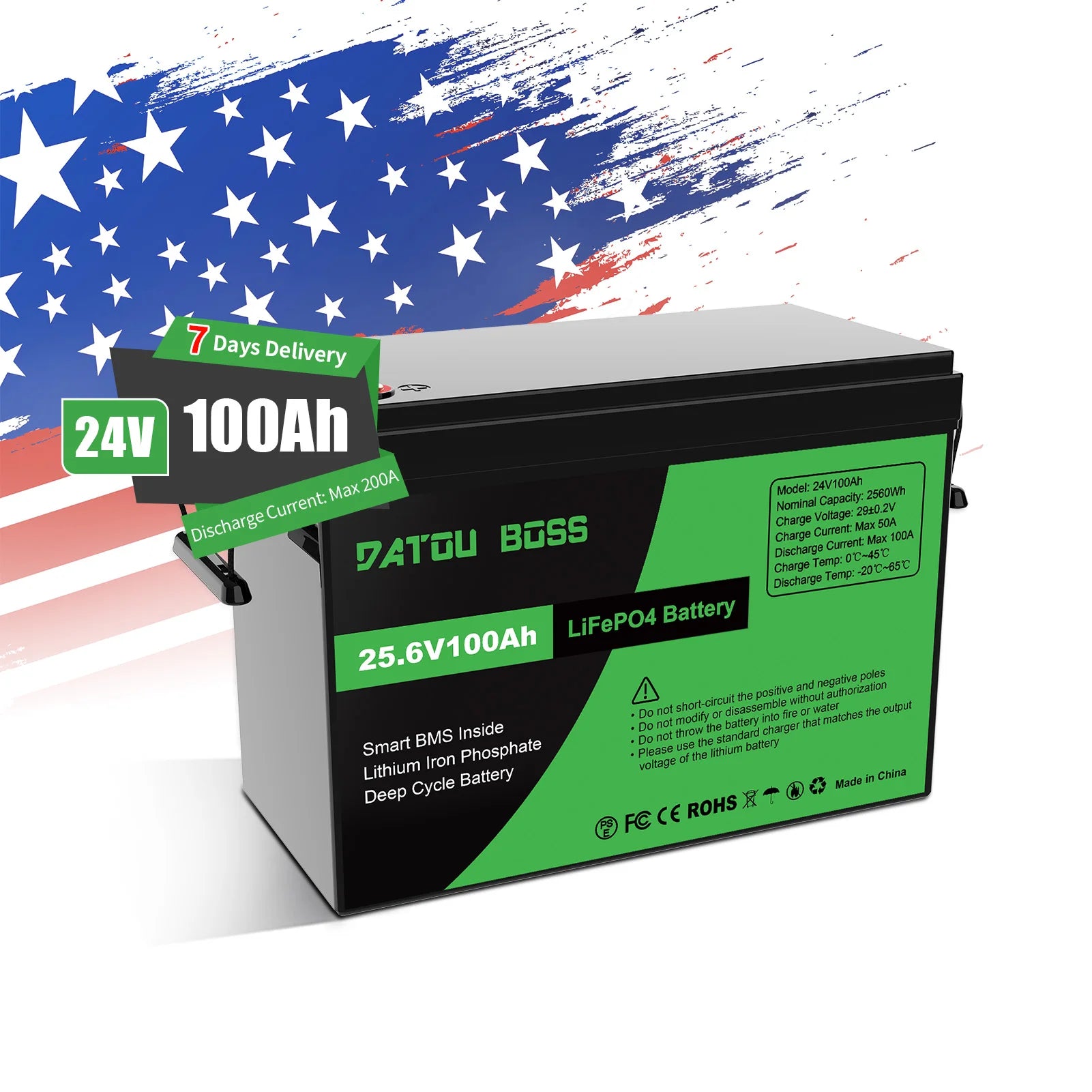 EU USA Stock 24V 100AH Lifepo4 Battery with BMS Perfectly for RV, Trolling Motor, Solar System Lithium Ion Batteries Pack PRIME RJ SOLAR PH