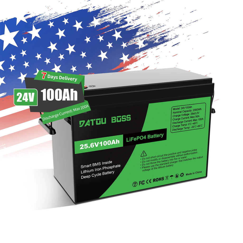 EU USA Stock 24V 100AH Lifepo4 Battery with BMS Perfectly for RV, Trolling Motor, Solar System Lithium Ion Batteries Pack