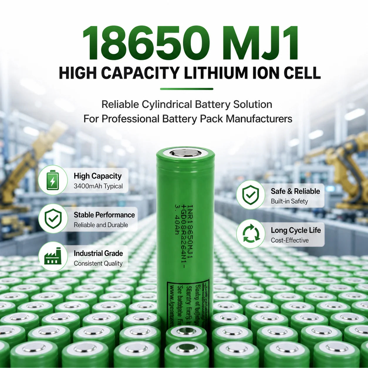 Original MJ1 18650 Deep Cycle Battery Flat Top 3500mAh Lithium Cell 10A 3.7V Rechargeable Battery in Stock 500 Cycles