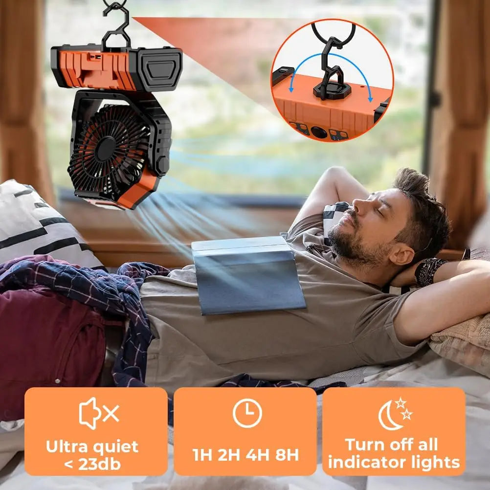 OEM F6 20000mAh Solar Portable Rechargeable Outdoor Camping Fan with Lights 1-Year Warranty