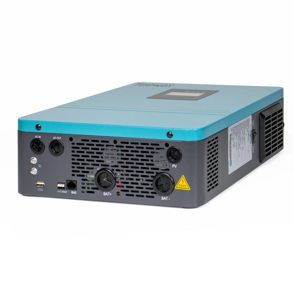 TERINEDY HE200 High Frequency Hybrid Solar DC/AC Inverter 24V 220-240VAC 3.5-5.5kW MPPT Single Phase ISO9001 CE RoHS SAA 3-Year Warranty