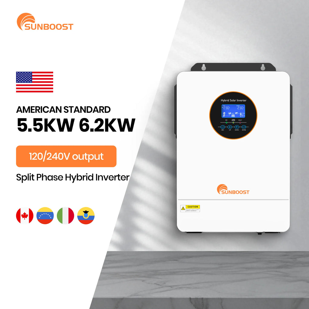 Sunboost Us 110V Split Phase Inverter 120V 240V Solare 48V 5.5Kw 6.2Kw on Off Grid Off Grid Solar Hybrid Inverter Toroidal Price