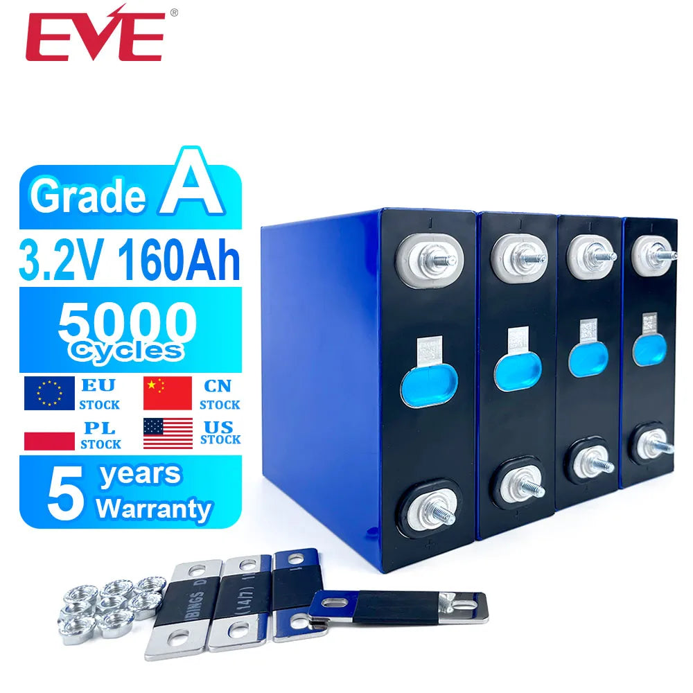 LIFEPO4 EVE 3.2V 160A LITHIUM Phosphates Batteries for 12v160ah 48v 74v Pack Home Inverter Batteries Golf Car Electric Forklift PRIME RJ SOLAR PH