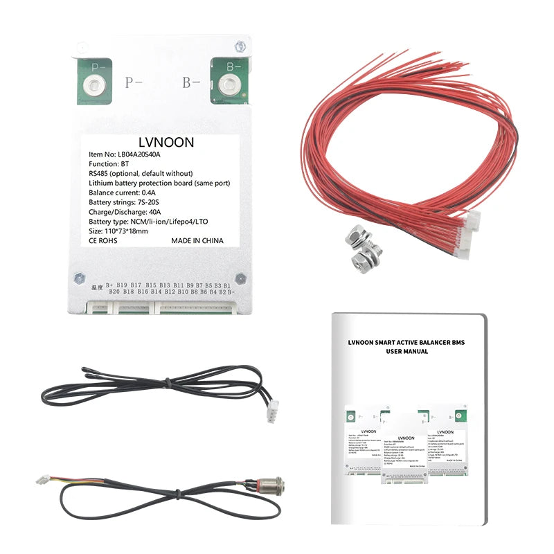 US Stock LVNOON 04A Series Smart Active Balance Bms LB04A20S40A for  LifePO4 Lto Battery 8S-20S 40A 60V with App Control