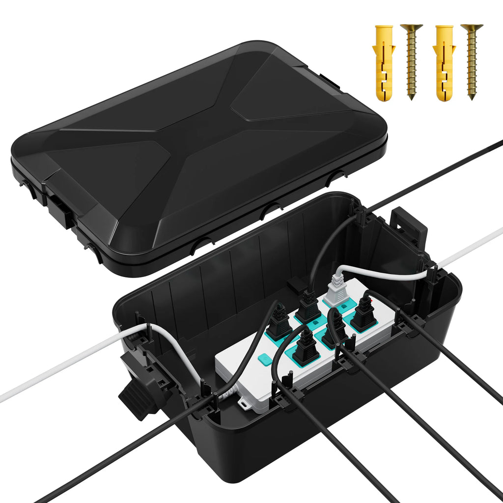 320x212x132mm Heavy Duty Plastic Power Box Waterproof Electrical Enclosure Black Cable Case for Extension Cord Outdoor Use PRIME RJ SOLAR PH