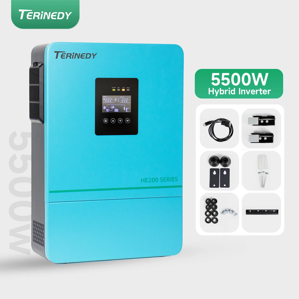 Terinedy HE200 High Frequency Hybrid Solar DC/AC Inverter 24V 220-240VAC 3.5-5.5KW Single Stage Best MPPT Single Phase 99.5%