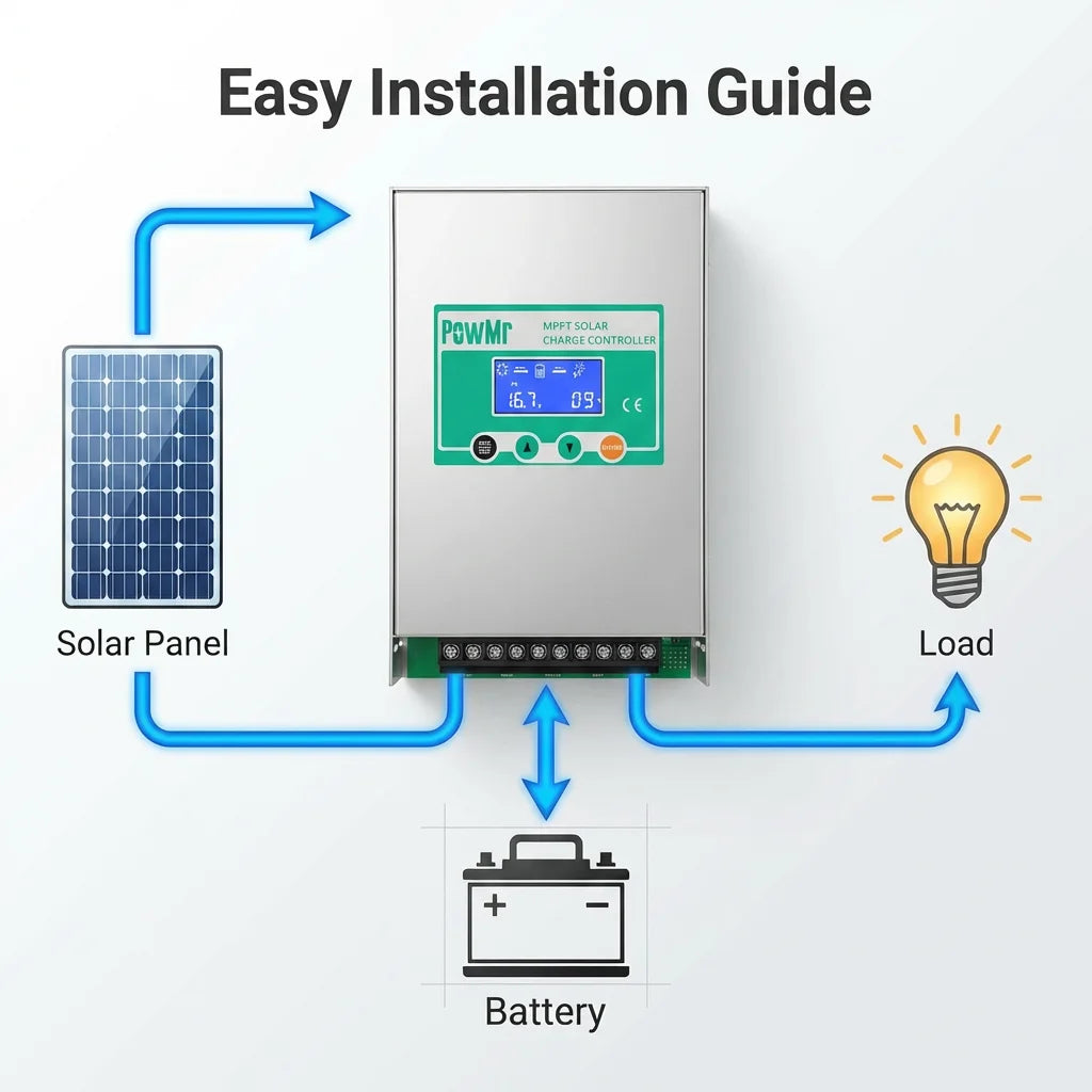 PowMr Smart Solar Panel Controller 60A 12V/24V/36V/48V Auto Upgraded Version MPPT Solar Charge Controller