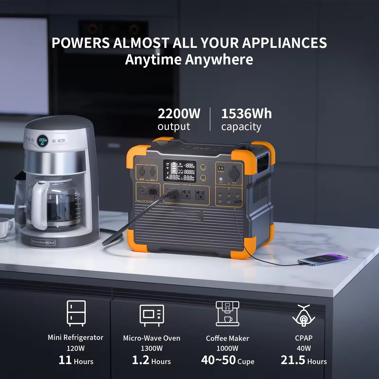 USA Local Stock 2200W 1536Wh Portable Power Station Solar Generator 110V 220V Camping Solar Charging Station