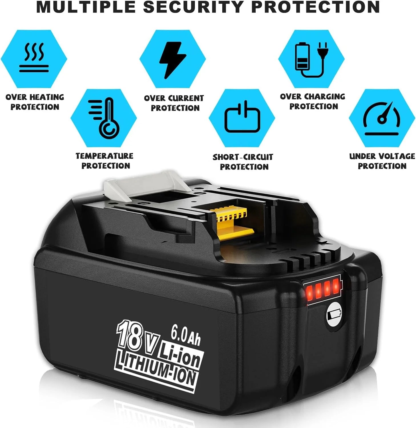 6.0Ah Lithium Ion Replacement Battery Pack for 18v Mak Itas Battery BL1830 BL1850 BL1860 Power Drill Combo Kit