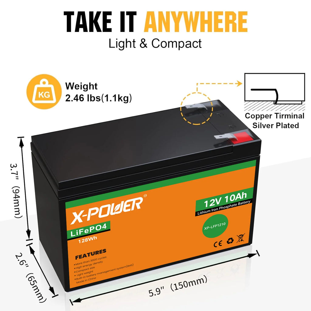 US  Stock  12.8V 7/10/12/20Ah LiFePO4 Battery Built-in  BMS 2000+ Cycles  Solar/Wind Power Small UPS Lighting  Fish Finder