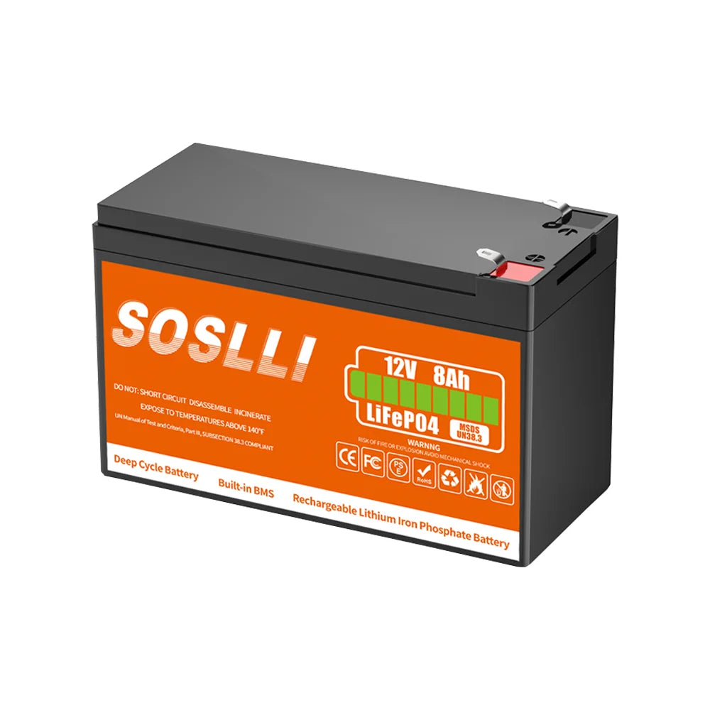Massive-Power SOSLLI 12V 8Ah LiFePO4 Battery Stable Voltage for Portable CPAP Ventilator Respiratory Medical Backup