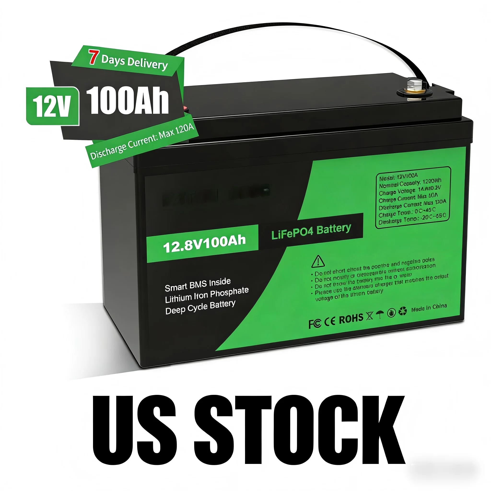 USA Local Stock Free Tax DATOUBOSS 12.8V 100Ah LiFePO4 Battery Smart BMS for Solar/RV/Golf Cart Lithium Battery Pack