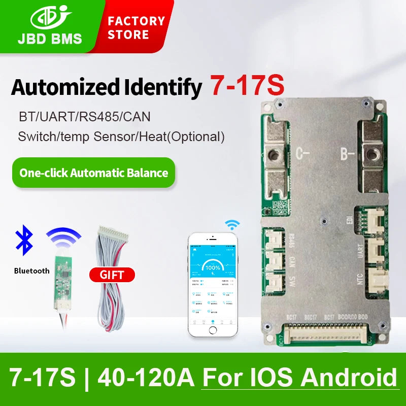 JBD Smart BMS 7s Li-ion 8s 17s 16s 13s LiFePO4 100A 60v 48v 36v 24v BMS for Lithium ion Battery Pack