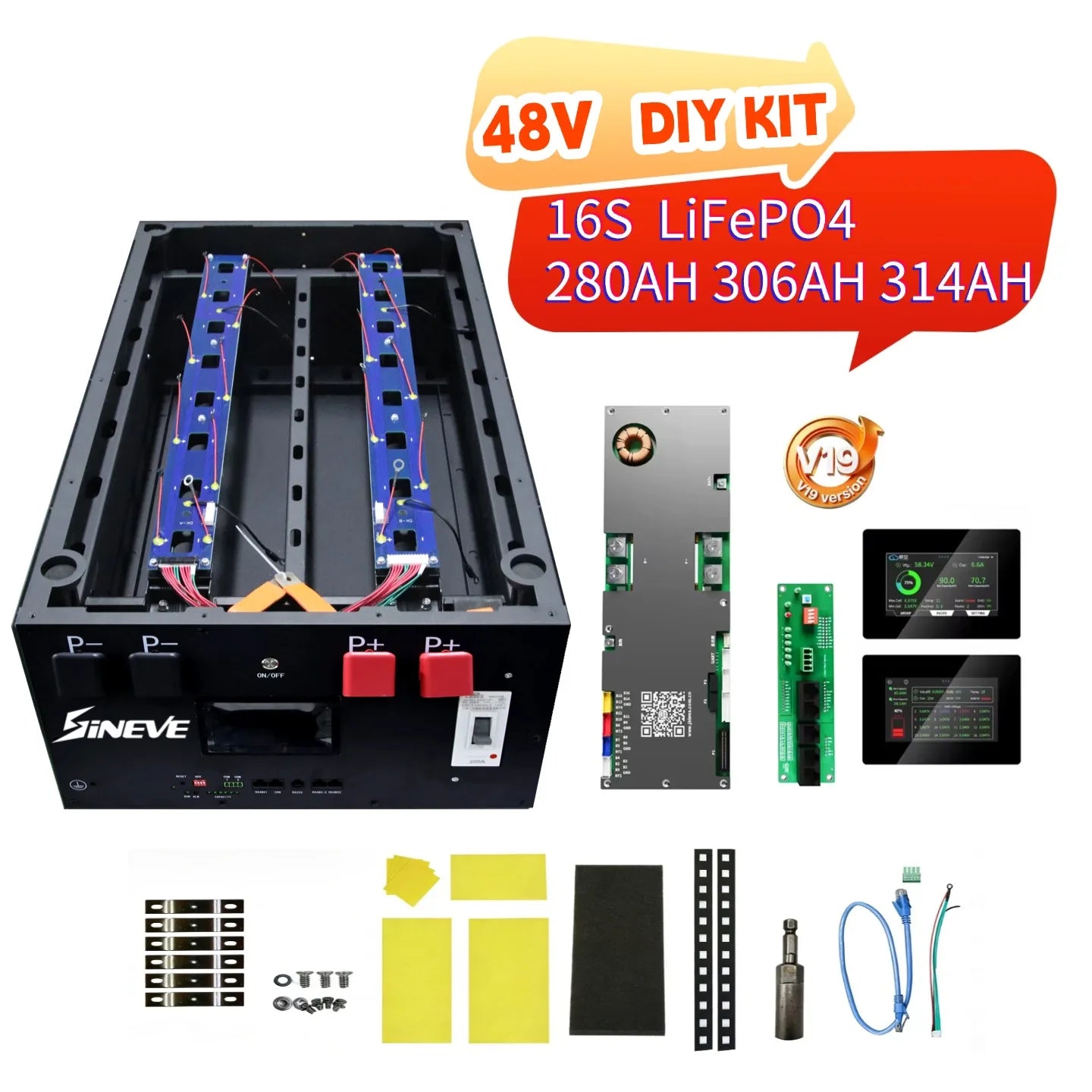 EU Stock Customized 16pcs 48V 280Ah JYD Brand IP54 LCD Display Metal BMS Box Battery Lifepo4 Bms Jk 48v DIY Battery Box for Pack PRIME RJ SOLAR PH