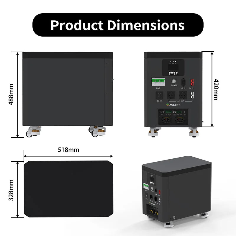 Poland Stock 51.2V 6.6kwh Lifepo4 Battery 6.2KW Solar Hybrid Inverter All in One Home Outdoor Power Station With LCD Touchscreen