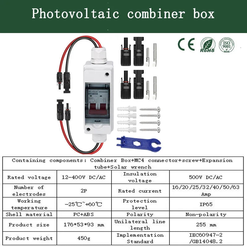 DC500V Photovoltaic DC Circuit Breaker Switch Outdoor Waterproof IP65 1 in 1 Out Solar Bus Photovoltaic DC Circuit Breaker